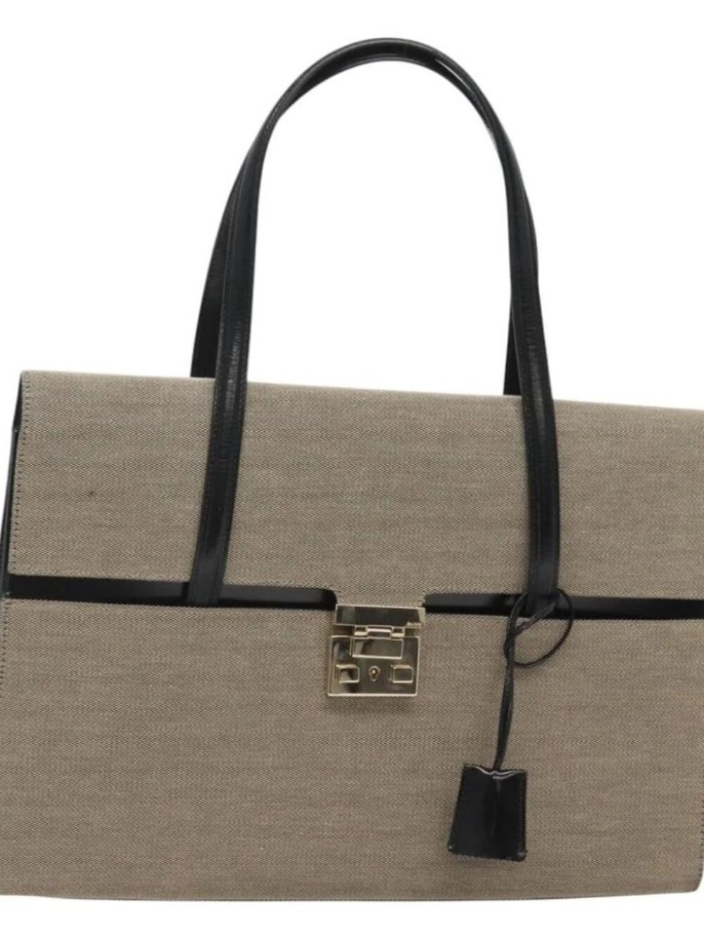 GUCCI Hand Bag Canvas Beige Gold Auth bs25071
